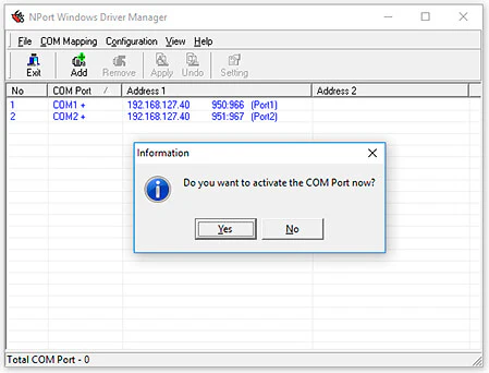 Windows NPort Driver Manager - Activate COM Port